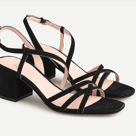 J Crew Odette Heeled Sandals Shoes Ankle Strap Open Toe Suede Black Size 11 - Picture 1 of 8